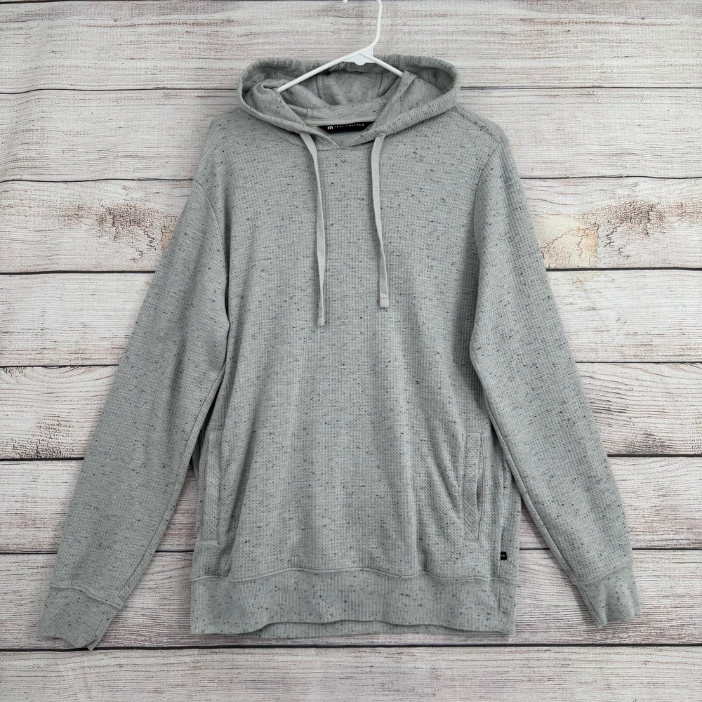 TravisMathew Hoodie Mens Medium Grey Speckled Waffle Knit Pullover 1MY321